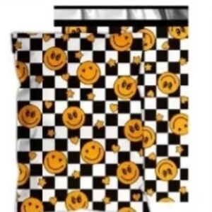 10x13 Polymailers Smiley Face Checkerboard Tote Bag - Black, White & Yellow